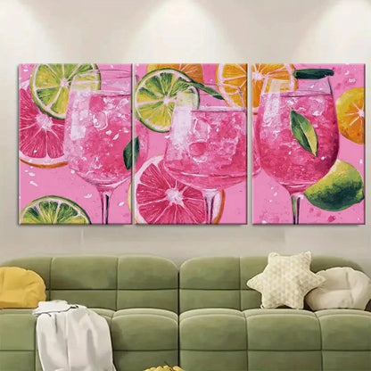 3pcs Retro Bar Cart Cosmopolitan Drink Wall Art Set Canvas Framed 40x60cm - High Quality Print 100% Australian Made Wall Canvas Ready to Hang