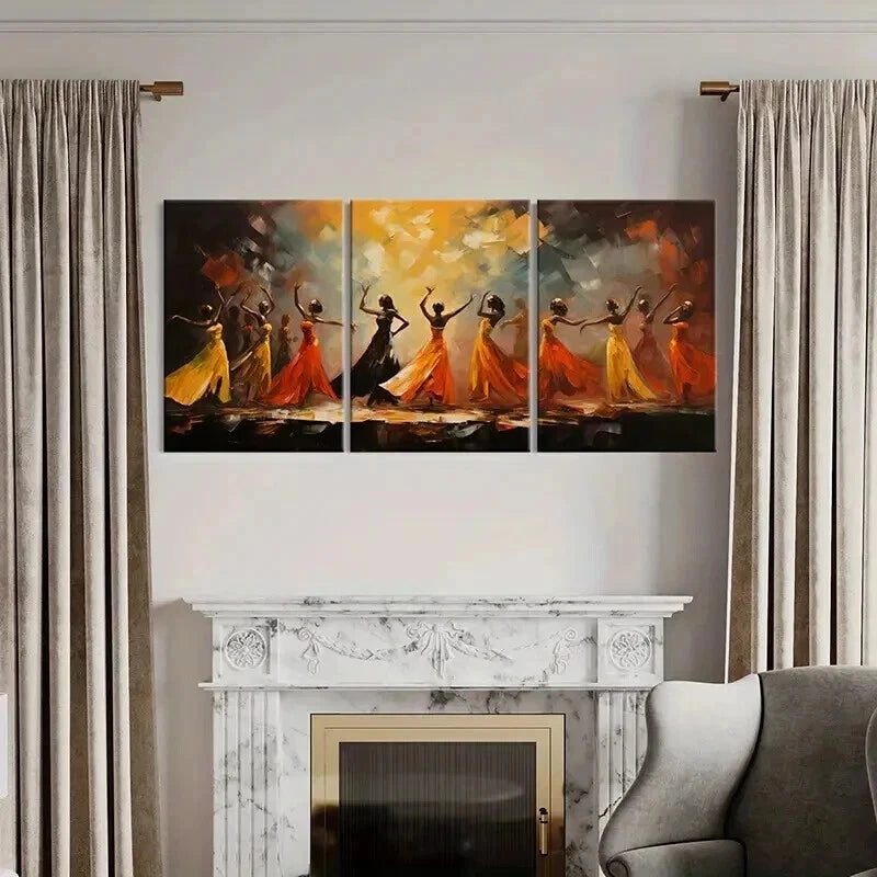 3pcs Vintage Beautiful Dancing At Party Wall Art Set Canvas Framed 40x60cm - High Quality Print 100% Australian Made Wall Canvas Ready to Hang
