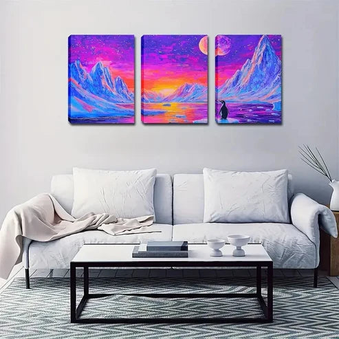 3pcs Moon in the Style of a Mountain Landscape Wall Art Set Canvas Unframed - High Quality Print 100% Australian Made Wall Canvas