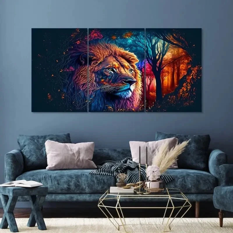 3pcs  Vibrant Lion Face  VLF  Wall Art Set Canvas Framed 50x70cm - High Quality Print 100% Australian Made Wall Canvas Ready to Hang - Bella Home Decor