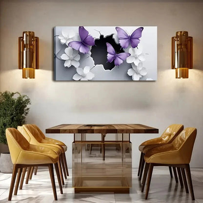Vibrant Purple Butterflies Wall Art Canvas Office Home Room Framed 120x60cm - Bella Home Decor