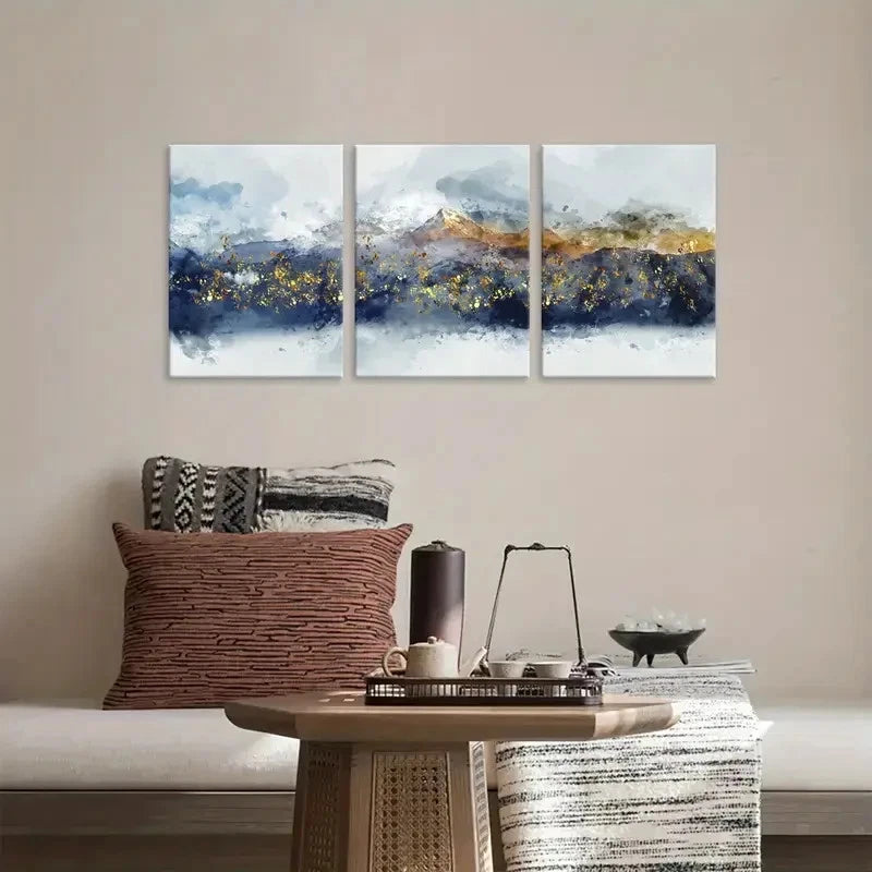 3pcs Abstract Mountain & Water Metal Print Ready to Hang Art - Bella Home Decor