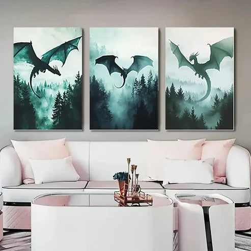 3pcs Forest & Dragon Fantasy DF  Wall Art Set Canvas Unframed - High Quality Print 100% Australian Made Wall Canvas - Bella Home Decor