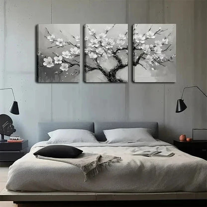 3pcs Serene Grey Tree with White Flowers Wall Art Canvas Unframed - High Quality Print 100% Australian Made Wall Canvas
