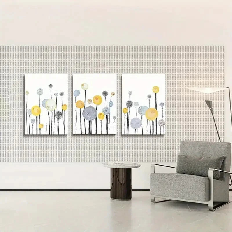 3pcs Modern Abstract Dandelion Flowers Metal Print Ready to Hang Art - Bella Home Decor