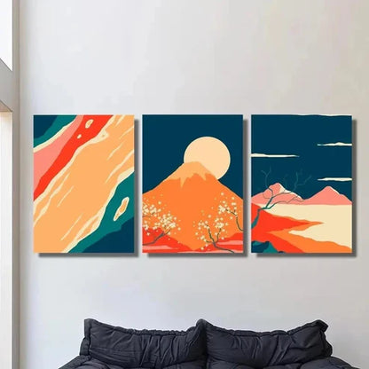 3pcs Cherry Blossom Mountain and Sun Wall Art Canvas Unframed - High Quality Print 100% Australian Made Wall Canvas - Bella Home Decor