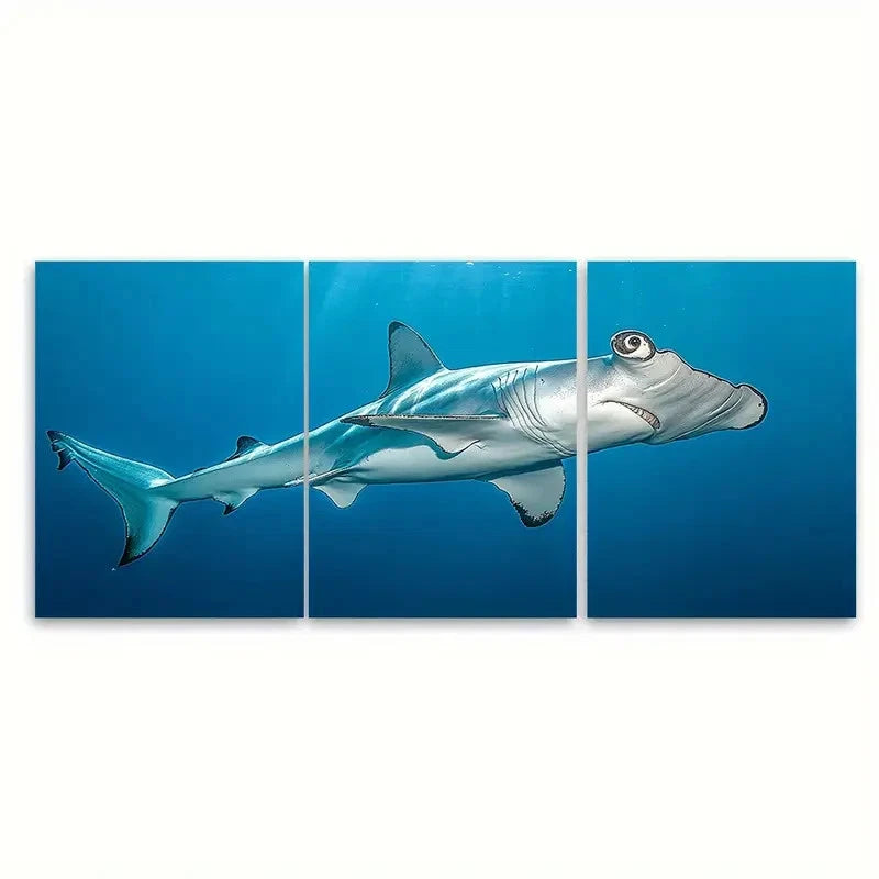 3pcs Hammerhead Shark New d   Wall Art Set Canvas Framed 40x60cm - High Quality Print 100% Australian Made Wall Canvas Ready to Hang - Bella Home Decor
