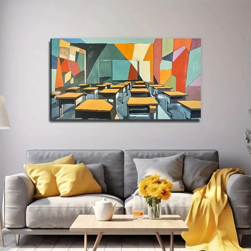 Modern Abstract Geometric Wall Art Canvas Office Home Room Framed 120x60cm