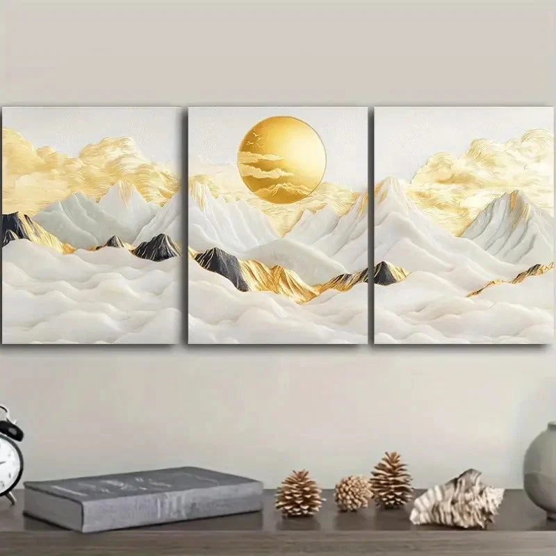 3pcs Golden and Silver Clouds art Wall Art Set Canvas Framed 40x60cm - High Quality Print 100% Australian Made Wall Canvas Ready to Hang - Bella Home Decor