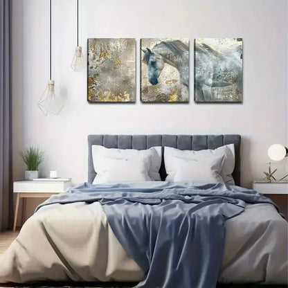 3pcs White Horse Abstract Painting Canvas Framed 40x60cm - High Quality Print 100% Australian Made Wall Canvas Ready to Hang - Bella Home Decor