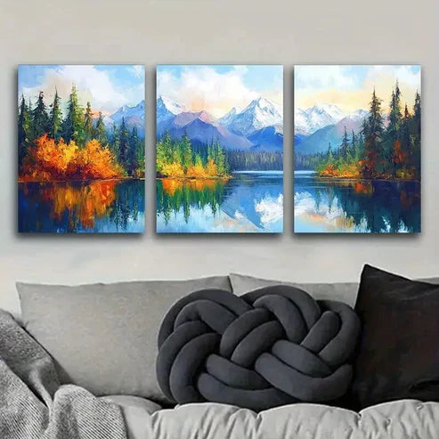 3pcs Scenic Lakes and Trees Reflection Perfect Wall Art Set Canvas Unframed - High Quality Print 100% Australian Made Wall Canvas