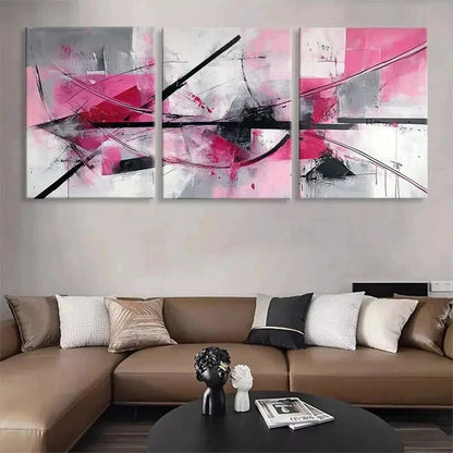 3pcs Abstract Geometric Pink & Black Perfect Wall Art Set Canvas Framed 50x70cm - High Quality Print 100% Australian Made Wall Canvas Ready to Hang
