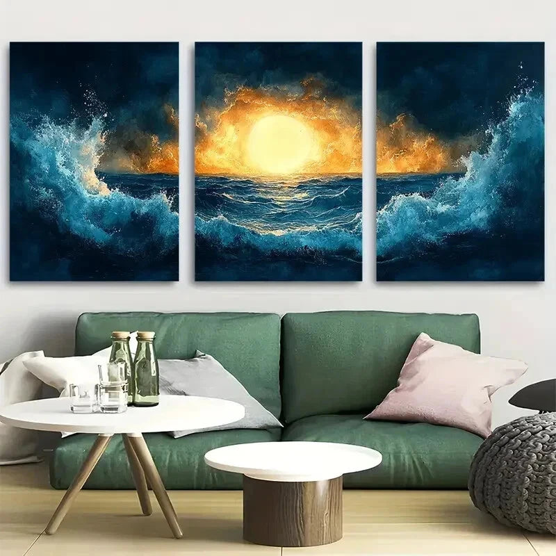 3pcs Thunder Storm Golden Hour Skies Wall Art Set Canvas Framed 50x70cm - High Quality Print 100% Australian Made Wall Canvas Ready to Hang - Bella Home Decor