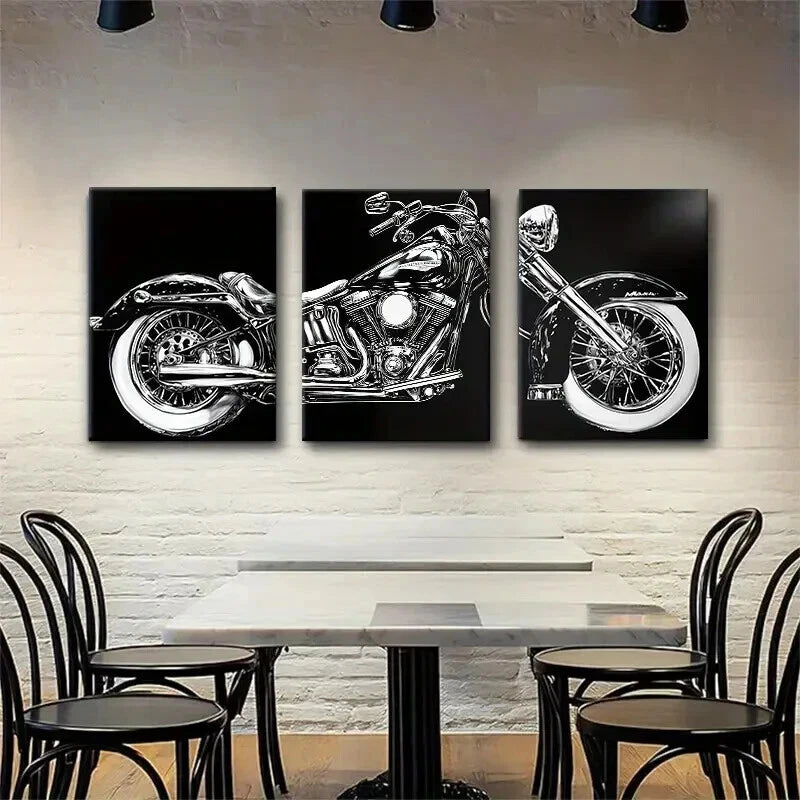 3pcs Vintage Motorcycle Classic Bike Perfect Wall Art Set Canvas Framed 50x70cm - High Quality Print 100% Australian Made Wall Canvas Ready to Hang - Bella Home Decor