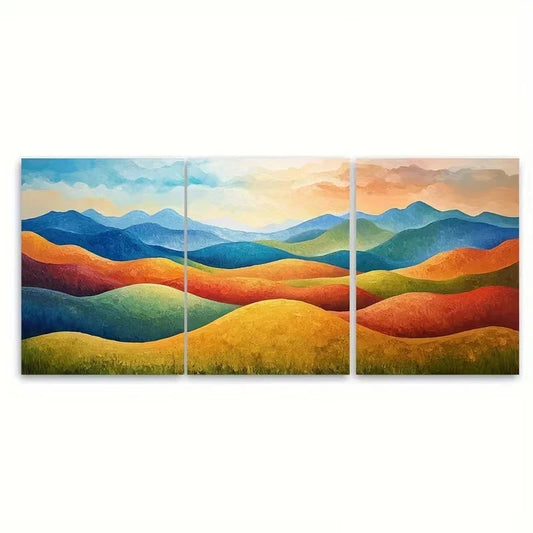 3pcs Vibrant Rolling Hill Mountain Painting Wall Art Set Canvas Framed 50x70cm - High Quality Print 100% Australian Made Wall Canvas Ready to Hang