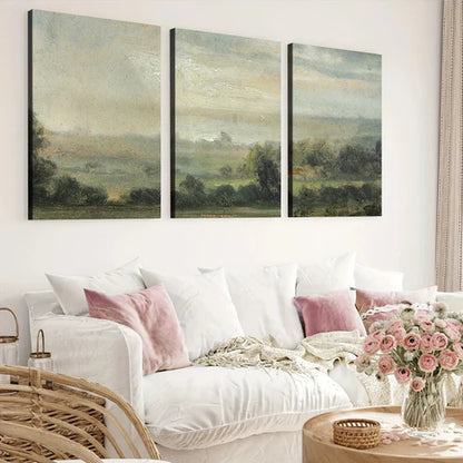 3pcs Vintage Green Nature Forest Sky Grasses Wall Art Set Canvas Unframed - High Quality Print 100% Australian Made Wall Canvas