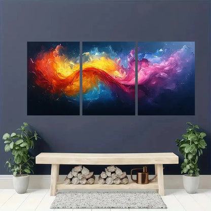 3pcs Minimalist Abstract Colorful Oil Painting Metal Print Ready to Hang Art - Bella Home Decor