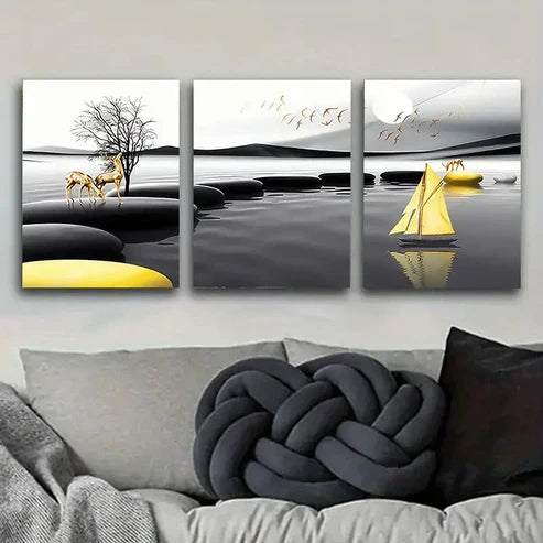 3pcs Surreal Desert Oasis Scene Wall Art Set Canvas Unframed - High Quality Print 100% Australian Made Wall Canvas - Bella Home Decor
