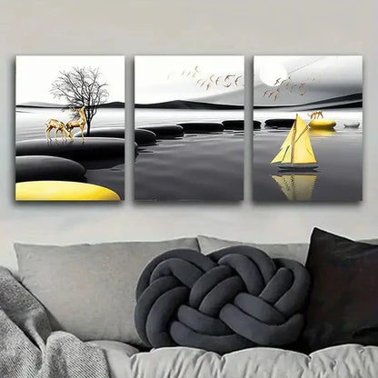 3pcs Surreal Desert Oasis Scene Wall Art Set Canvas Unframed - High Quality Print 100% Australian Made Wall Canvas - Bella Home Decor