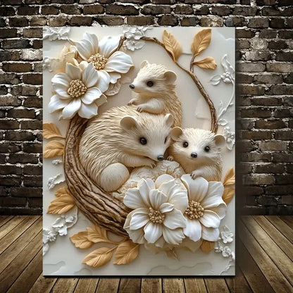 Featuring Hedgehogs Among Heart Painting  40x60cm Metal Print Ready to Hang - Bella Home Decor