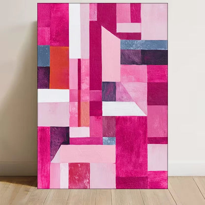 Abstract Geometric Pink Red Purple Blue White Painting Metal Print Ready to Hang