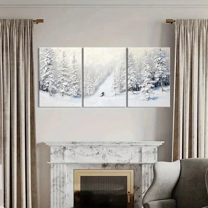 3pcs Skiing Adventure in Snowy Landscape Wall Art Canvas Unframed - High Quality Print 100% Australian Made Wall Canvas