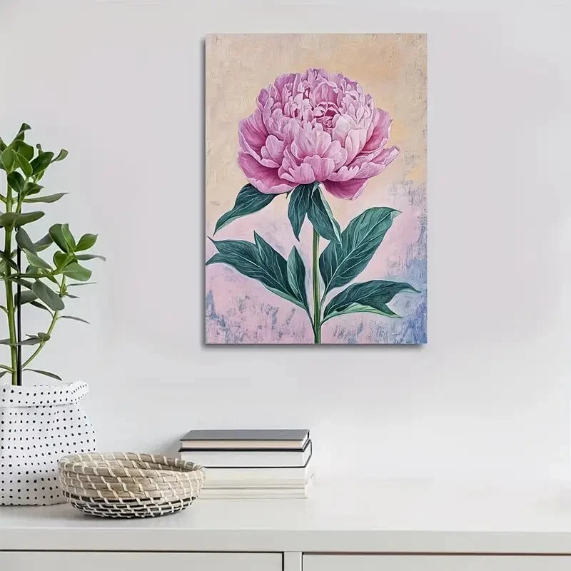 Beautiful Vibrant Peony Painting 40x60cm Metal Print Ready to Hang - Bella Home Decor