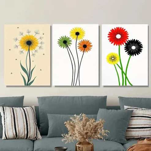 3pcs Colorful Modern Floral Abstract Flower Wall Art Set Canvas Unframed - High Quality Print 100% Australian Made Wall Canvas - Bella Home Decor