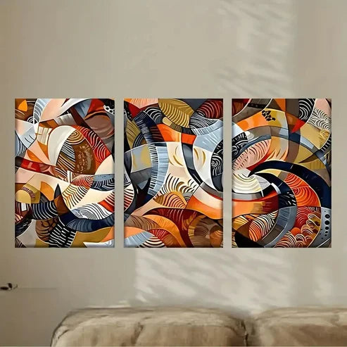 3pcs Geometric in Red, Blue, Orange & Beige Wall Art Set Canvas Unframed - High Quality Print 100% Australian Made Wall Canvas
