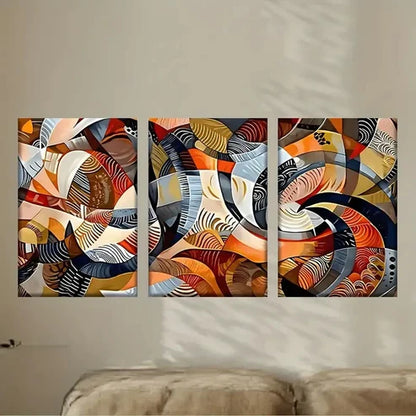 3pcs Geometric in Red, Blue, Orange & Beige Wall Art Set Canvas Unframed - High Quality Print 100% Australian Made Wall Canvas
