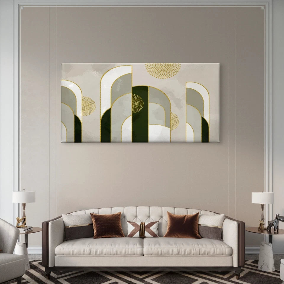 Modern Geometric and Gold Shapes Abstract Wall Art Canvas Office Home Framed 120x60cm