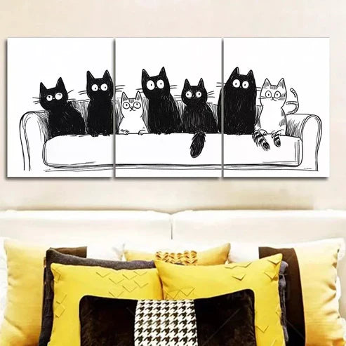 3pcs Cats Sitting on Couch Design Wall Art Canvas Unframed - High Quality Print 100% Australian Made Wall Canvas - Bella Home Decor