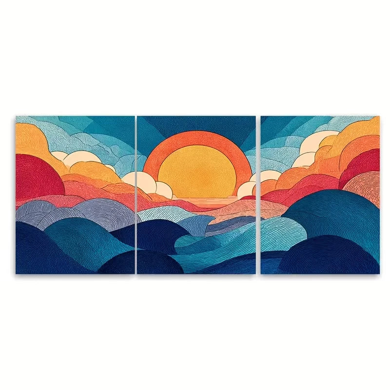 3pcs Abstract Sun Waves Wall Art Set Canvas Framed 40x60cm - High Quality Print 100% Australian Made Wall Canvas Ready to Hang - Bella Home Decor