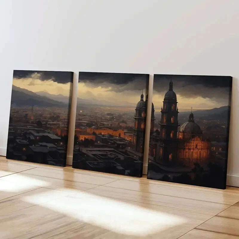 3pcs Gothic Cathedral Sunset Décor Perfect Wall Art Set Canvas Framed 50x70cm - High Quality Print 100% Australian Made Wall Canvas Ready to Hang - Bella Home Decor