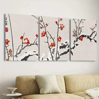 3pcs Flowering Plums in Snow Wall Art Set Canvas Unframed - High Quality Print 100% Australian Made Wall Canvas - Bella Home Decor