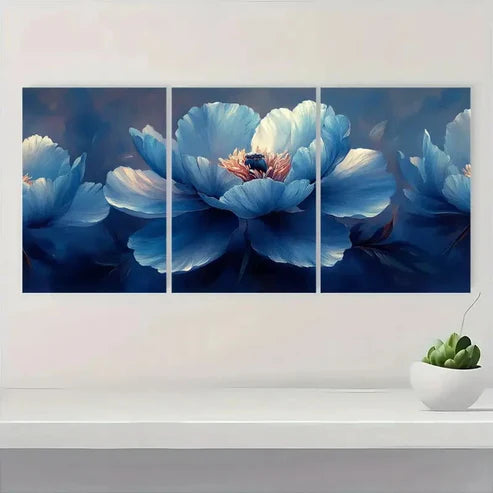 3pcs B Light Blue Floral Design S Wall Art Set Canvas Unframed - High Quality Print 100% Australian Made Wall Canvas