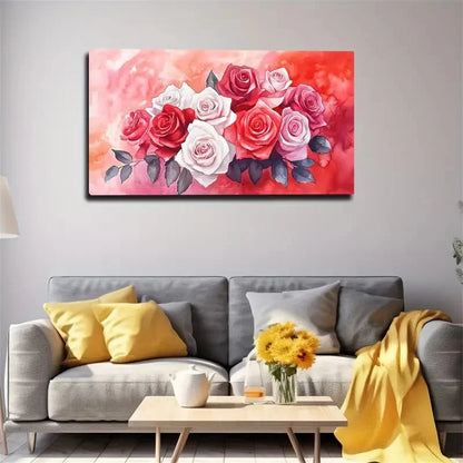 Vibrant Blooming Roses Bohemian Wall Art Canvas Office Home Room Framed 120x60cm
