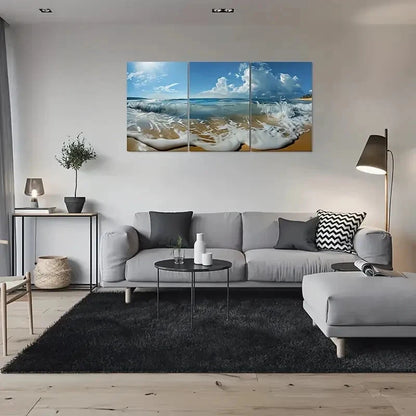 3pcs Beach Waves Ocean Scene Coastal Metal Print Ready to Hang Art - Bella Home Decor