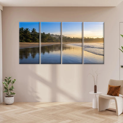 4pcs Sunrise Beach and Palm Trees Wall Art Canvas Framed 45x80cm - High Quality Print 100% Australian Made Wall Canvas Ready to Hang