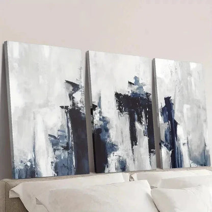 3pcs Abstract Blue and Gray Oil Painting Wall Art Canvas Unframed - High Quality Print 100% Australian Made Wall Canvas - Bella Home Decor