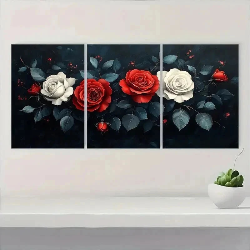 3pcs Elegant Rose Dark Background Art j   Wall Art Set Canvas Framed 50x70cm - High Quality Print 100% Australian Made Wall Canvas Ready to Hang