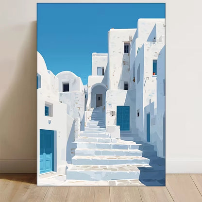 Greek Village Architecture Painting 60x90cm Metal Print Ready to Hang
