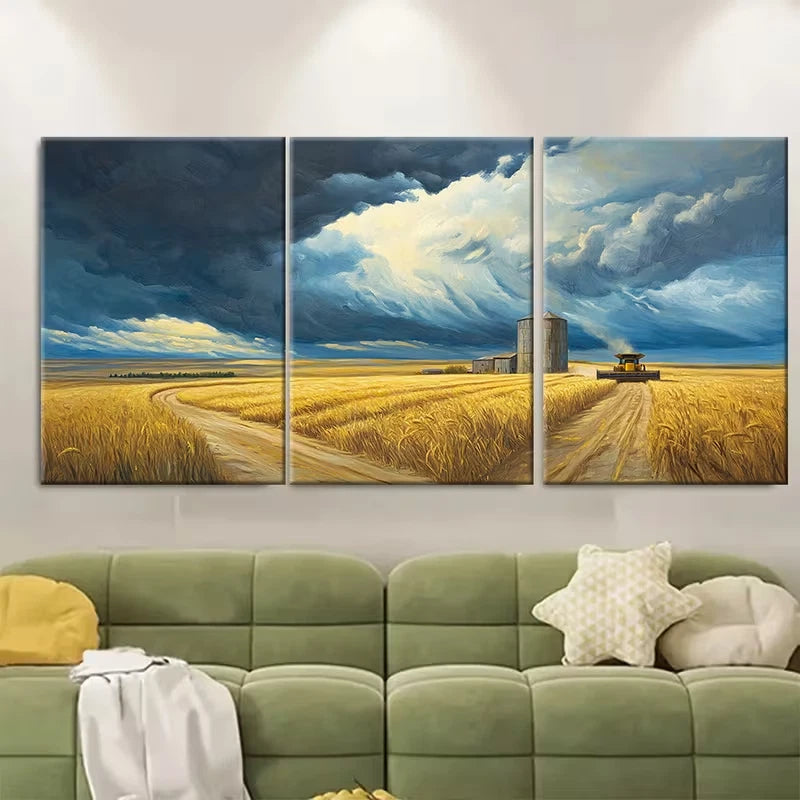 3pcs Canadian Golden wheat Fields Metal Print Ready to Hang Art