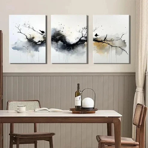 3pcs Elegant Black and Golden Abstract Perfect Wall Art Set Canvas Unframed - High Quality Print 100% Australian Made Wall Canvas