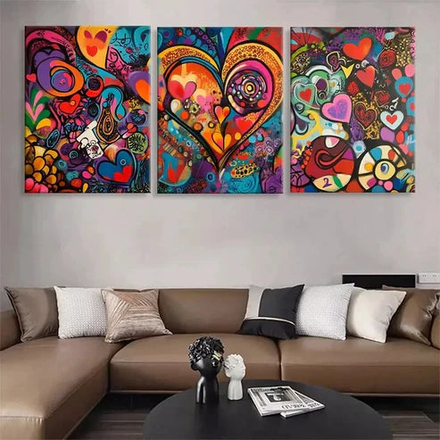3pcs Colorful Heart Abstract Love Perfect Wall Art Set Canvas Unframed - High Quality Print 100% Australian Made Wall Canvas - Bella Home Decor