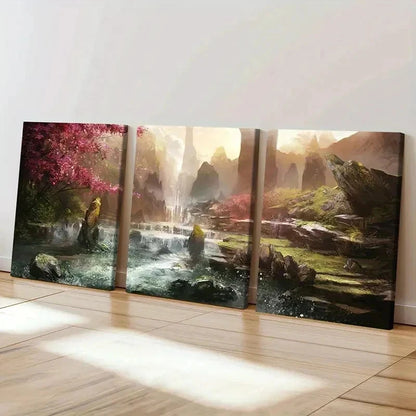 3pcs Forest Spectacular Waterfall Vintage Wall Art Set Canvas Framed 50x70cm - High Quality Print 100% Australian Made Wall Canvas Ready to Hang - Bella Home Decor