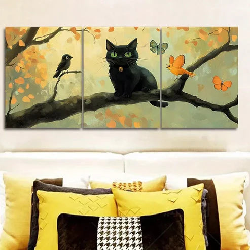 3 PCS Black Cat & Autumn Branch Design Wall Art Set Canvas Unframed - High Quality Print 100% Australian Made Wall Canvas - Bella Home Decor