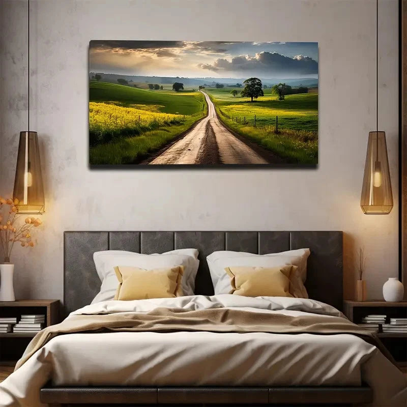 Rural Road Endless Wall Art Canvas Office Home Room Framed 120x60cm