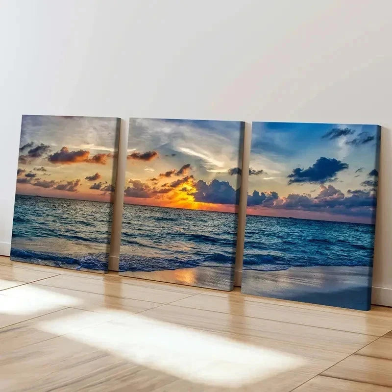 3pcs Natural Seaside Sunset Landscape Wall Art Set Canvas Framed 50x70cm - High Quality Print 100% Australian Made Wall Canvas Ready to Hang - Bella Home Decor