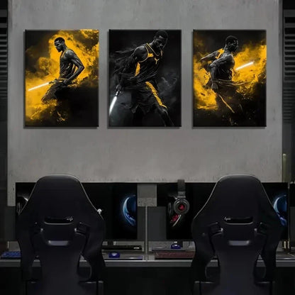 3pcs Sci-Fi Basketball Futuristic Sports Perfect Wall Art Set Canvas Framed 50x70cm - High Quality Print 100% Australian Made Wall Canvas Ready to Hang